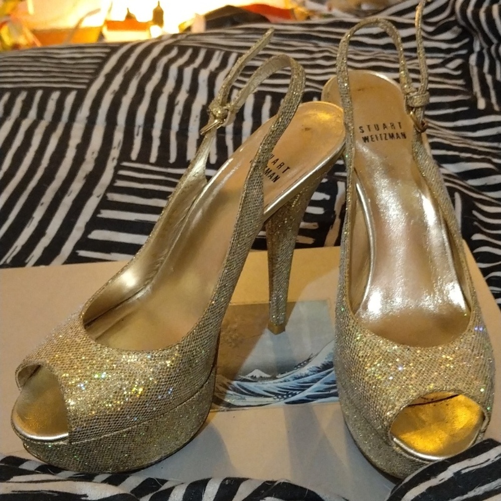 Stuart Weitzman Glitter Heels Champagne 7.5